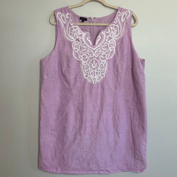 Talbots Embroidered Linen Shift Knee Length Lavender Purple Dress Size 18 Petite - Picture 2 of 6